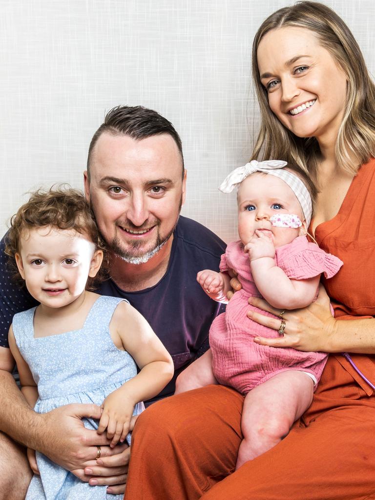 Kate and Grant Gough with Oakley, five months, and Arabella, 2