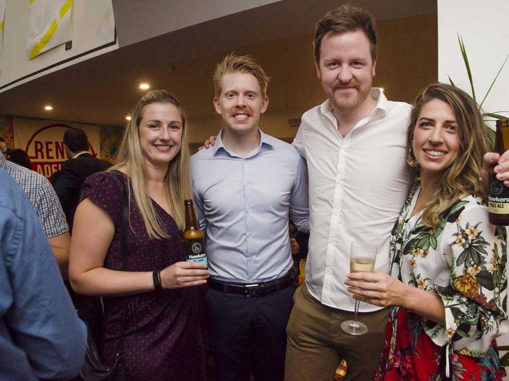 Krystal Parker, Matt Bush, Ben Quast and Carlee Ducclis at Renew Adelaide’s annual celebration with its community and business partners at Raj House. Picture: Zezette Lindqvist