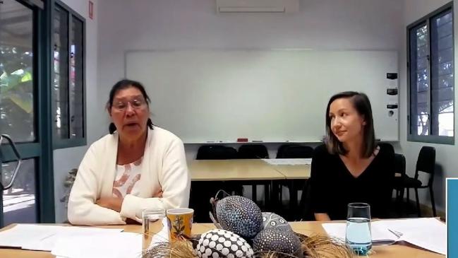 Marninwarntikura Women’s Resource Centre chief executive Emily Carter and University of Sydney research fellow Lauren Rice at the Disability Royal Commission, videolinked from Fitzroy Crossing. Picture: Disability Royal Commission