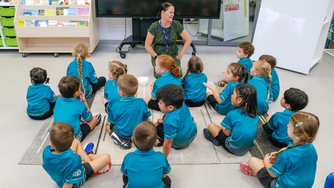 Transition teacher Nicole Robson and her class at Zuccoli Primary in 2021. Picture GLENN CAMPBELL