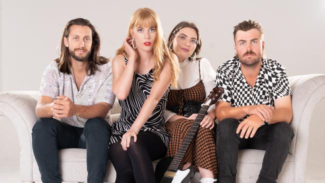 Perth indie rock band King Ibis, which will support Coldplay in concert at Perth's Optus Stadium on Sunday. L-R: Matthew Oakley, Nadene Burchell, Samantha Goddard, John McAndrew. Picture: Sheldon Ang