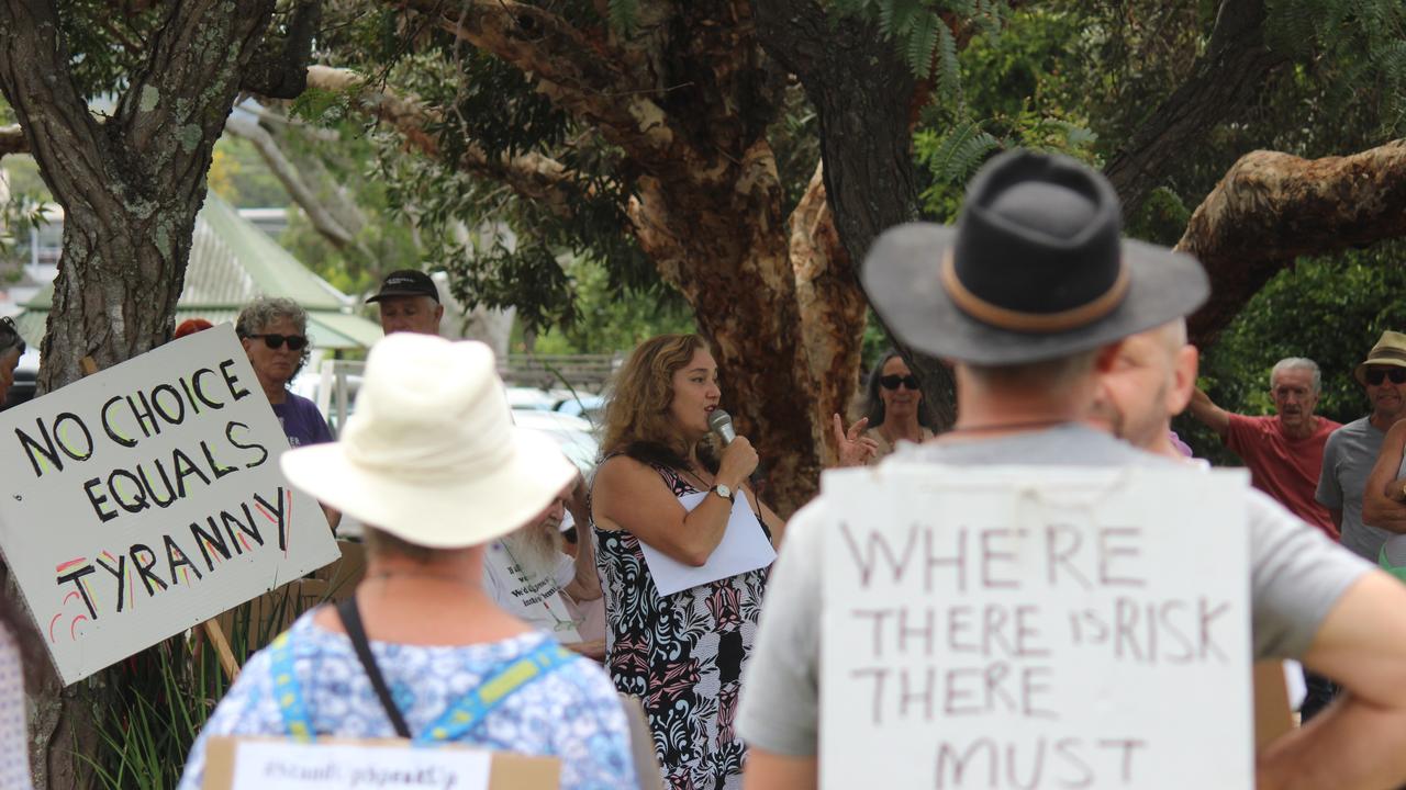 More than 150 people turned out for the Millions March Against Mandatory COVID-19 Vaccines in Coffs Harbour on Saturday February 20. Photo: Tim Jarrett