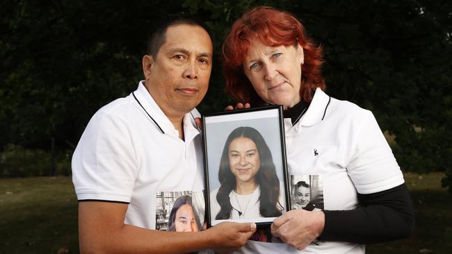 Julius Daguman and Sonia van den Heuvel parents of Jocelyn Daguman 14 who died after being involved in a quad bike accident in 2023. Launch of an e-petition calling on the government to listen to repeated coronial recommendations for better regulating quad bikes. Picture: Nikki Davis-Jones