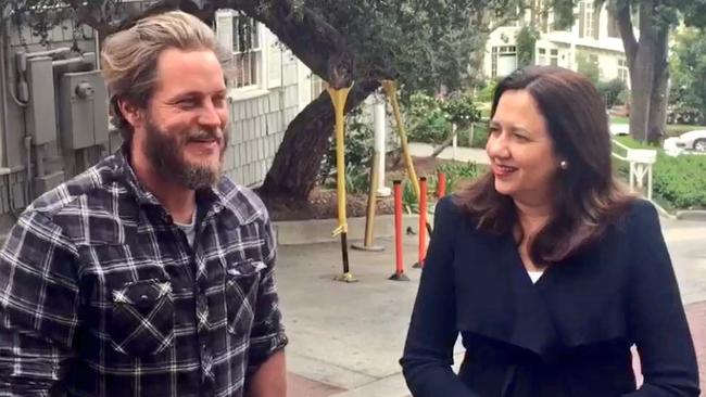 Annastacia Palaszczuk with Travis Fimmel announcing the filming of Danger Close