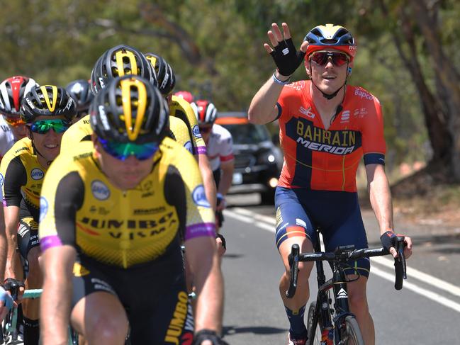 ADELAIDE, AUSTRALIA - JANUARY 15: Rohan Dennis of Australia and Team Bahrain-Merida / during the 21st Santos Tour Down Under 2019 , Stage 1 a 129km stage from Adelaide to Adelaide / TDU / on January 15, 2019 in Adelaide, Australia. (Photo by Tim de Waele/Getty Images)