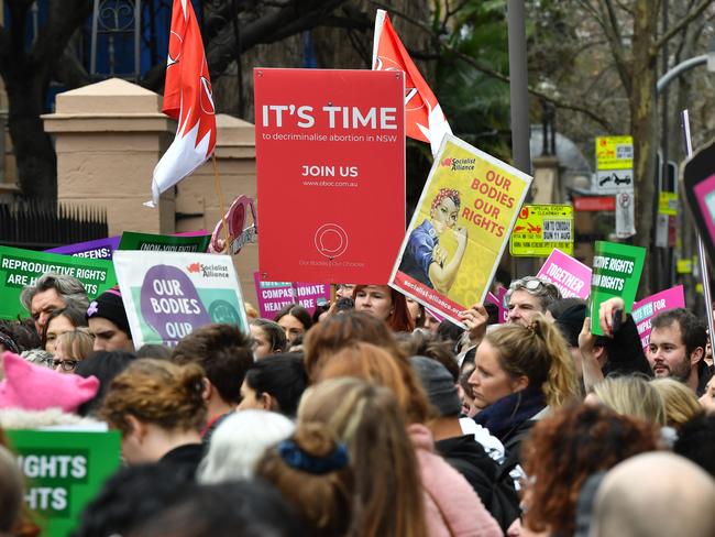 Pro-choice advocates and supporters of the Reproductive Health Care Reform Bill hold a rally outside the New South Wales parliament. Picture: AAP