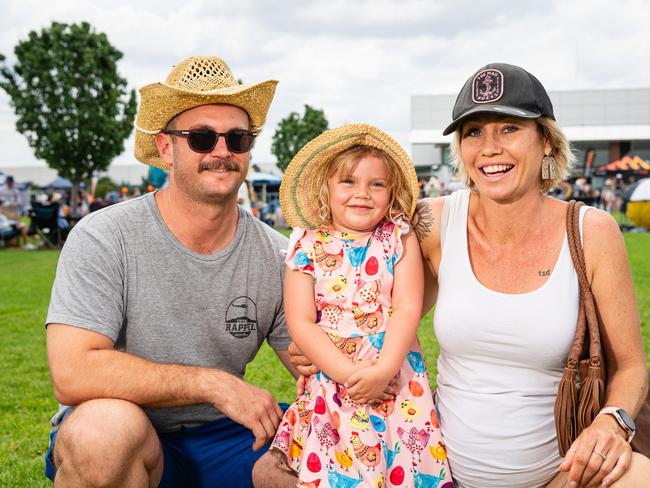 At Wellcamp Airport 10th anniversary community day are (from left) Linzi, Ellie and Jakub Sugden, Sunday, November 10, 2024. Picture: Kevin Farmer