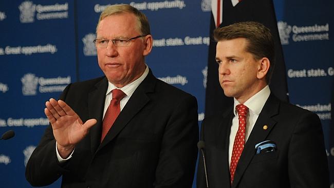 TALKING TOUGH: Acting Premier Jeff Seeney and Attorney-General Jarrod Bleijie address the bikie problem. Pic: Stuart Quinn