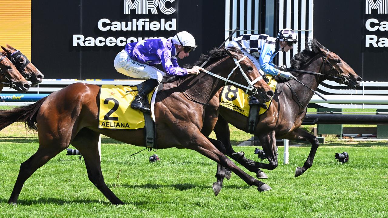 Another Prophet holds off Aeliana in the Thousand Guineas at Caulfield on Saturday. Photo: Reg Ryan/Getty Images.