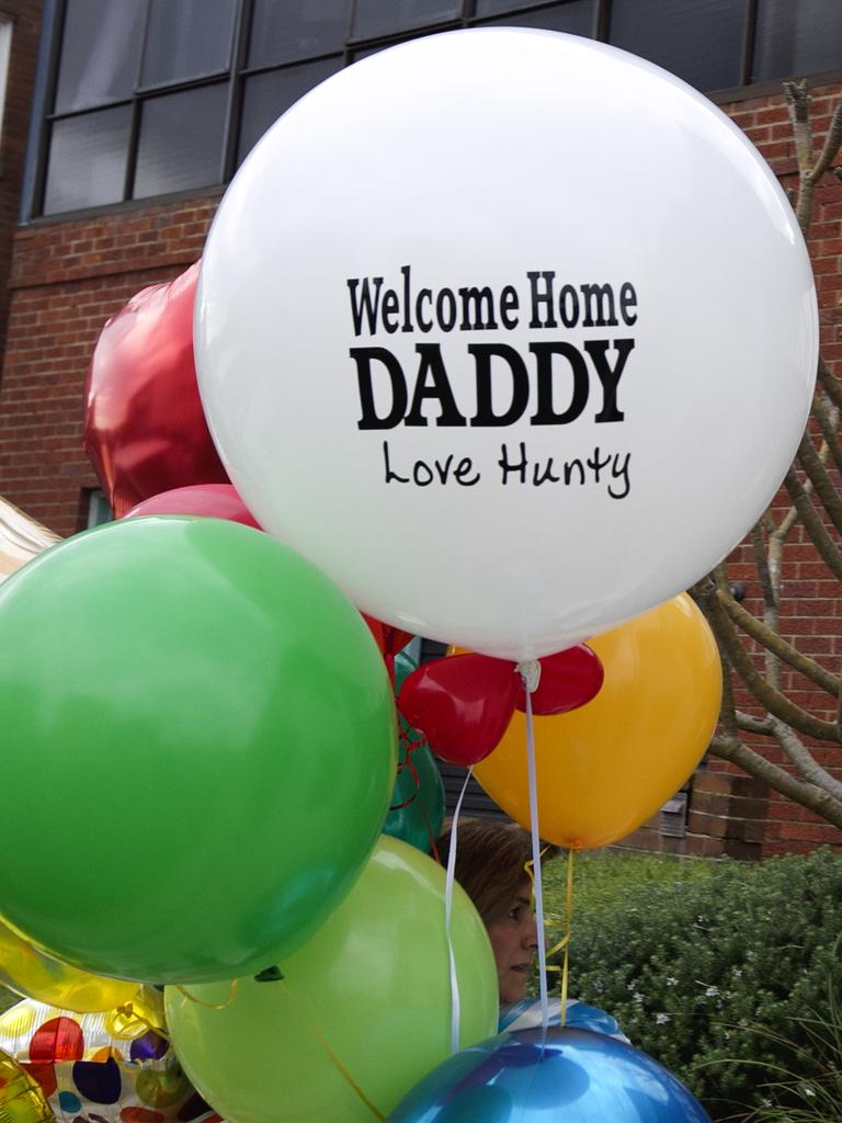 Balloons arrive at the residence of Roxy Jacenko in North Bondi, with the words welcome home daddy. Her husband Oliver Curtis is expected to be released from prison on today. Pic Jenny Evans