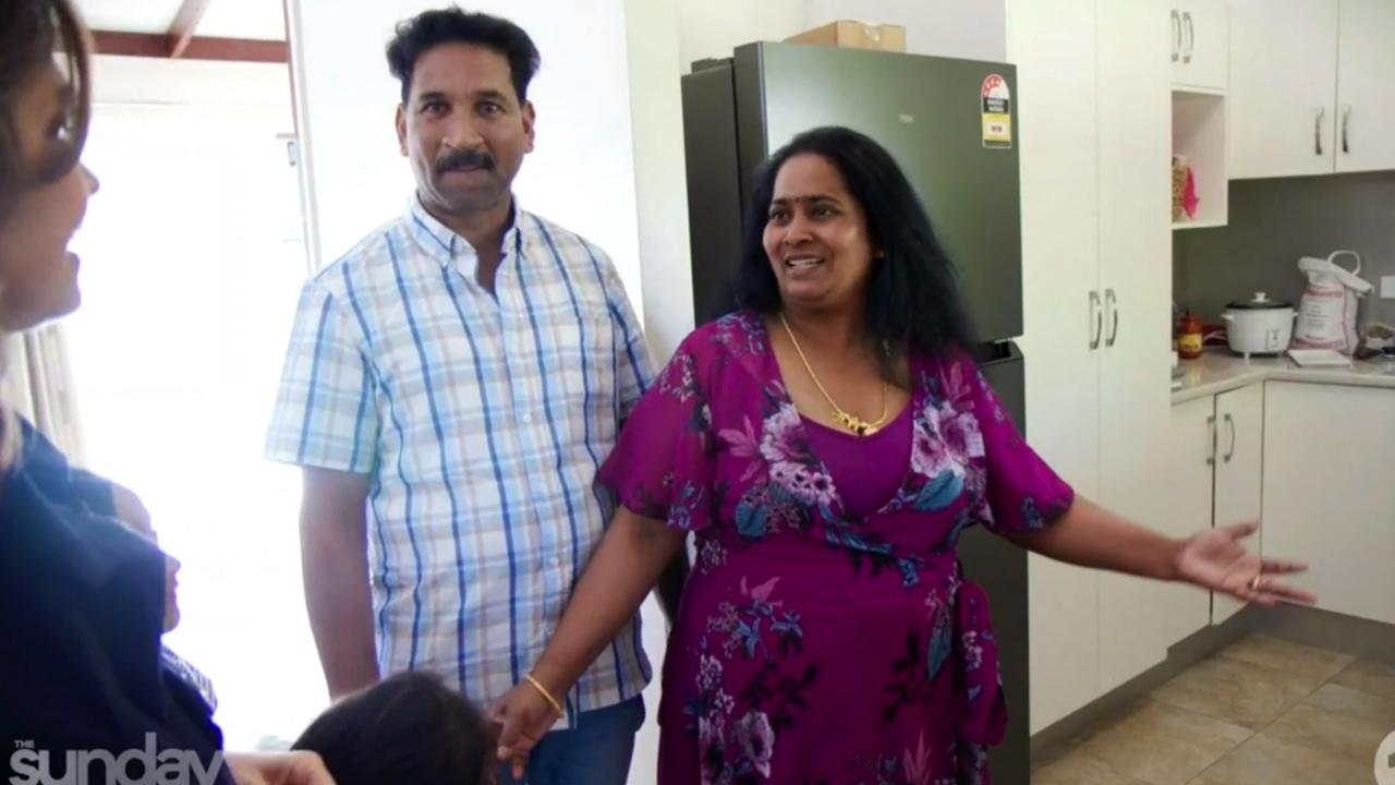 Nades and Priya Murugappan show The Sunday Project host, Lisa Wilkinson, their new home in Biloela, central Queensland. Picture: The Sunday Project