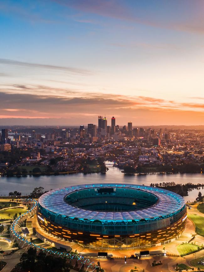 An aerial view of Optus Stadium.