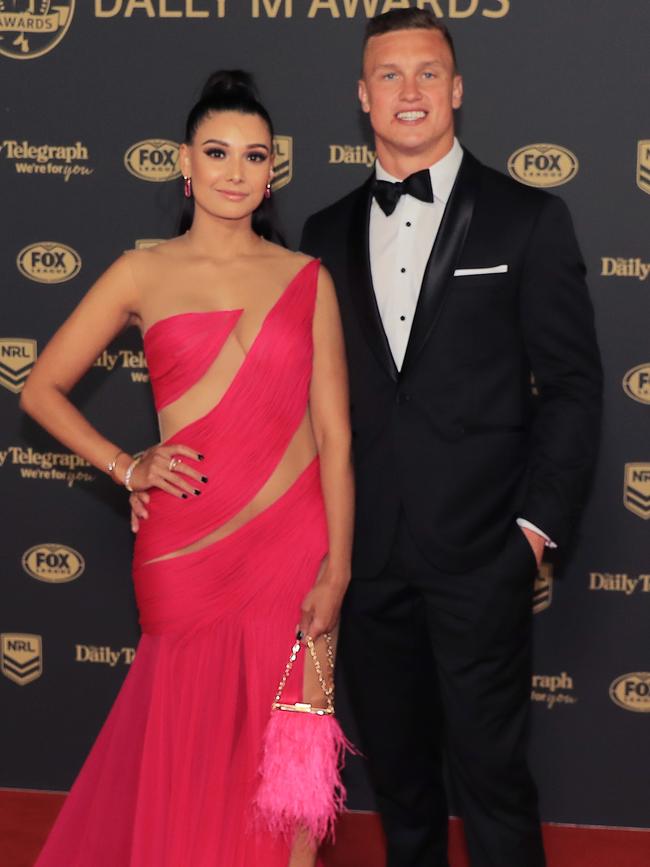 Jack Wighton of Canberra with Monisha Lew-Fatt ahead of the 2019 Dally M Awards. Picture: Mark Evans/Getty Images