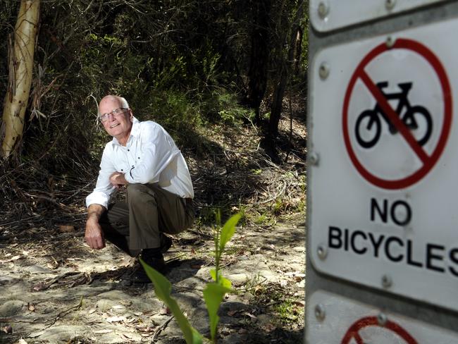 David Palmer, then Secretary of Pittwater Natural Heritage Association, had concerns about plans to open bushland at Ingleside to mountain bikers. Picture: Manly Daily