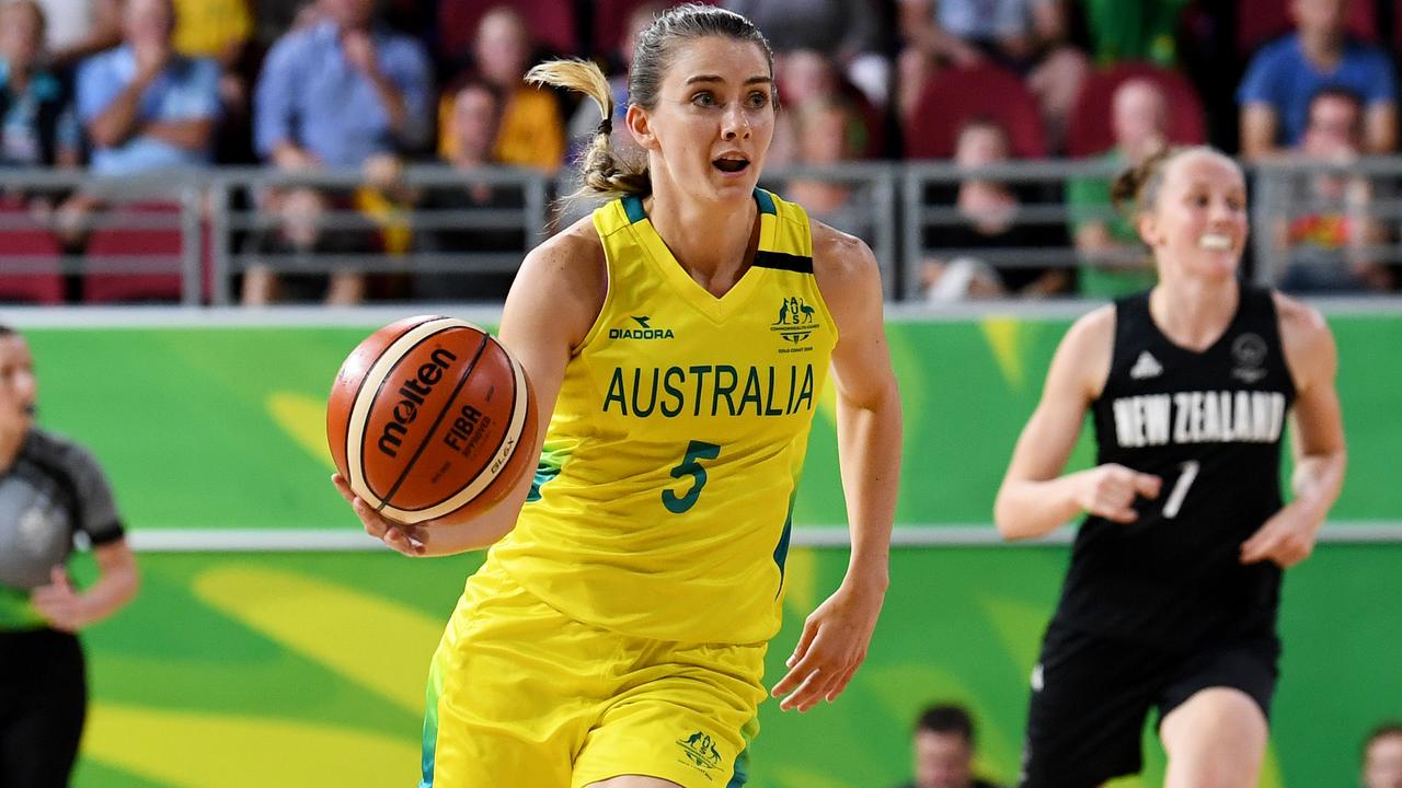 Tessa Lavey dribbles forward for the Boomers.