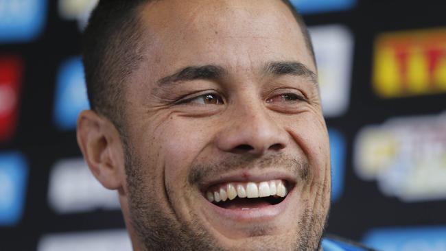 GOLD COAST, AUSTRALIA — AUGUST 04: Jarryd Hayne speaks to the media during a media opportunity at Cbus Super Stadium on August 4, 2016 in Gold Coast, Australia. (Photo by Glenn Hunt/Getty Images)