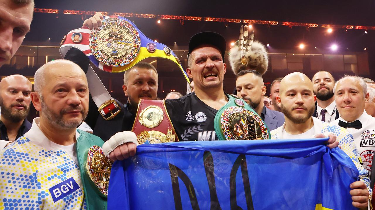 Oleksandr Usyk (pictured) celebrates his win over Tyson Fury. (Photo by Richard Pelham/Getty Images)