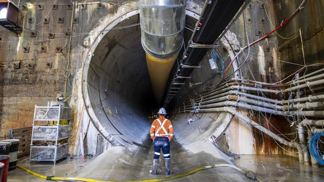 Inside the tunnel (RTO2) behind TBM Beatrice as it makes its way to Sydney Olympic Park after leaving the Bays station site.