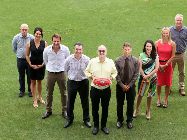 Paul Scurrah (fourth from the right) pictured with the then Gold Coast Suns board in 2016. It included (from left) the late Dr Alan Mackenzie, Sam Riley, Bob East, Scurrah, Tony Cohrane, Simon Bennett, Leschen Smaller, Brooke Hanson and Martin Rowland. Picture: Regi Varghese