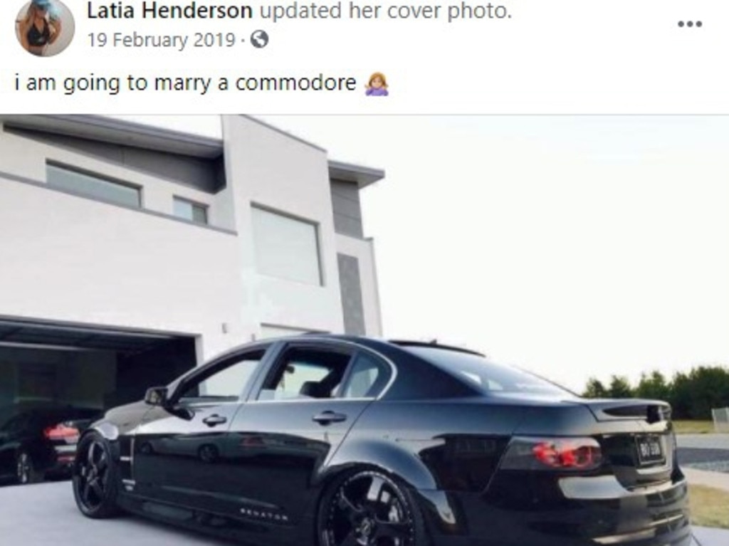 Latia Henderson has posted several images of cars on Facebook, including this bizarre message about wanting to marry a Commodore. Picture: Facebook.