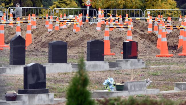 The graves of some of the victims of the mosque shootings the Memorial Park Cemetery in Christchurch. Picture: AAP.