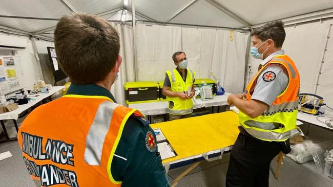 The Schoolies treatment centre with QAS officer in charge Justin Payne.