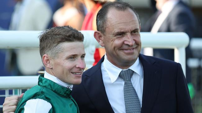 Jockey James McDonald (left) and trainer Chris Waller. Picture: Jeremy Ng / Getty Images