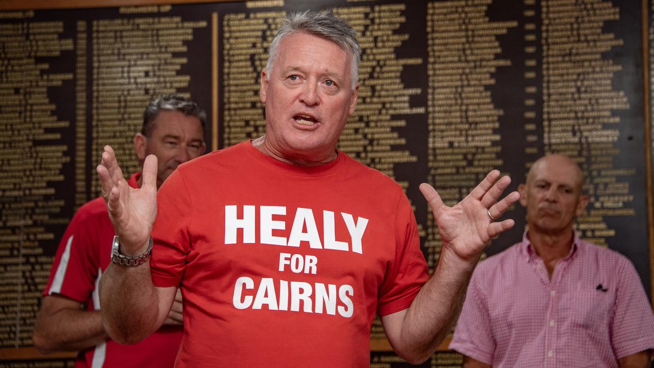 Member for Cairns Michael Healy at his election party at the West Cairns Bowls Club in Cairns, Queensland last October. Picture: Brian Cassey