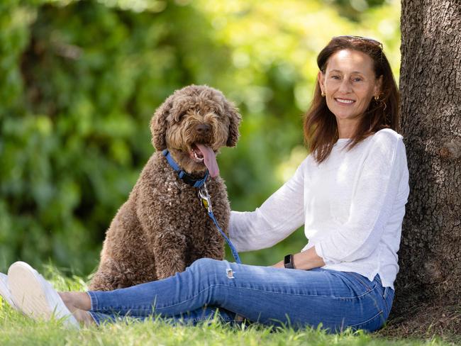 Dr Kristen Steele, senior advocacy officer Australian Veterinary Association and her dog Pudding in Fairview Park. Picture: Jason Edwards