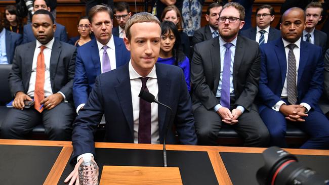 Mark Zuckerberg testifies at a US House Financial Services Committee. Picture: AFP.