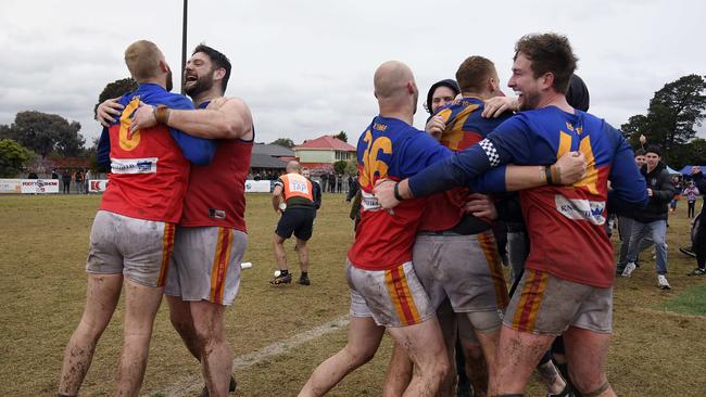 Fairpank celebrates its 2019 Division 4 flag. Picture: Andy Brownbill