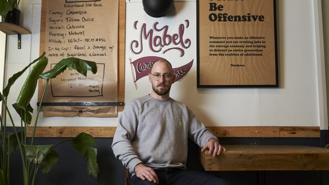 Cafe Owner, Jacob Booth at Mistress Mabel in Adelaide. Picture: MATT LOXTON