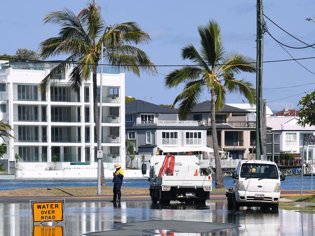 Flooding due to a king tide is seen on the Gold Coast. Picture: AAP