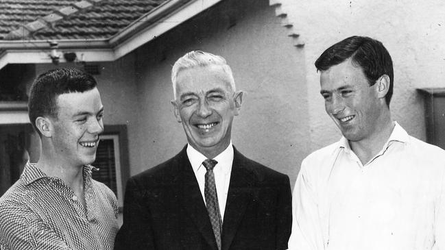 Jack Adams with his sons, Denis and John, in 1961. Picture: Herald