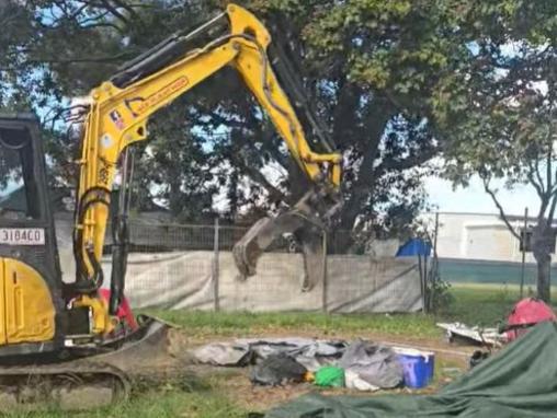 Homeless tents are bulldozed at Eddie Hyland Park inÂ Lawnton on Wednesday, April 9, 2025. Picture: supplied