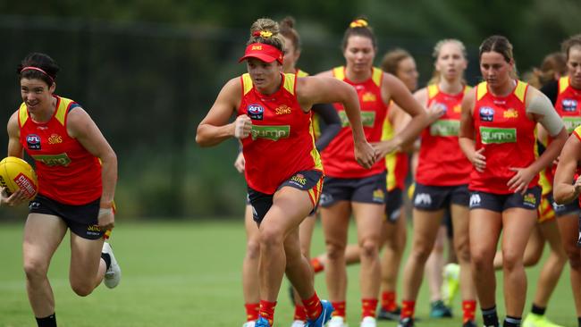 Jordann Hickey during a Gold Coast Suns AFLW training session. (Photo by Chris Hyde/Getty Images)