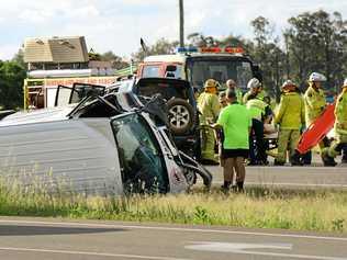 Emergency Services attend the scene of a serious traffic accident at the intersection of the Warrego Highway and Niemeyer Road in 2015. Picture: David Nielsen