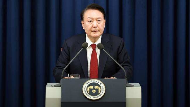 In a late-night emergency TV address, President Yoon Suk Yeol said the step was "critical for defending the country's constitutional order". Picture: South Korean Presidential Office/Getty