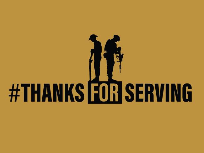 Thanks For Serving: Logos for the #ThanksForServing campaign, to launch across News Corp mastheads from October 14 2018. Preferred option is horizontal writing however vertical an option if column space is an issue. Design files, should artists need to adjust, available from  Justin Lees (News360), Lesley Hunter Nolan (Qld), Rohan Sullivan (NSW), Jo Schulz (Vic), Paul Ashenden (SA) and Damian Bester (Tas).Picture: Supplied