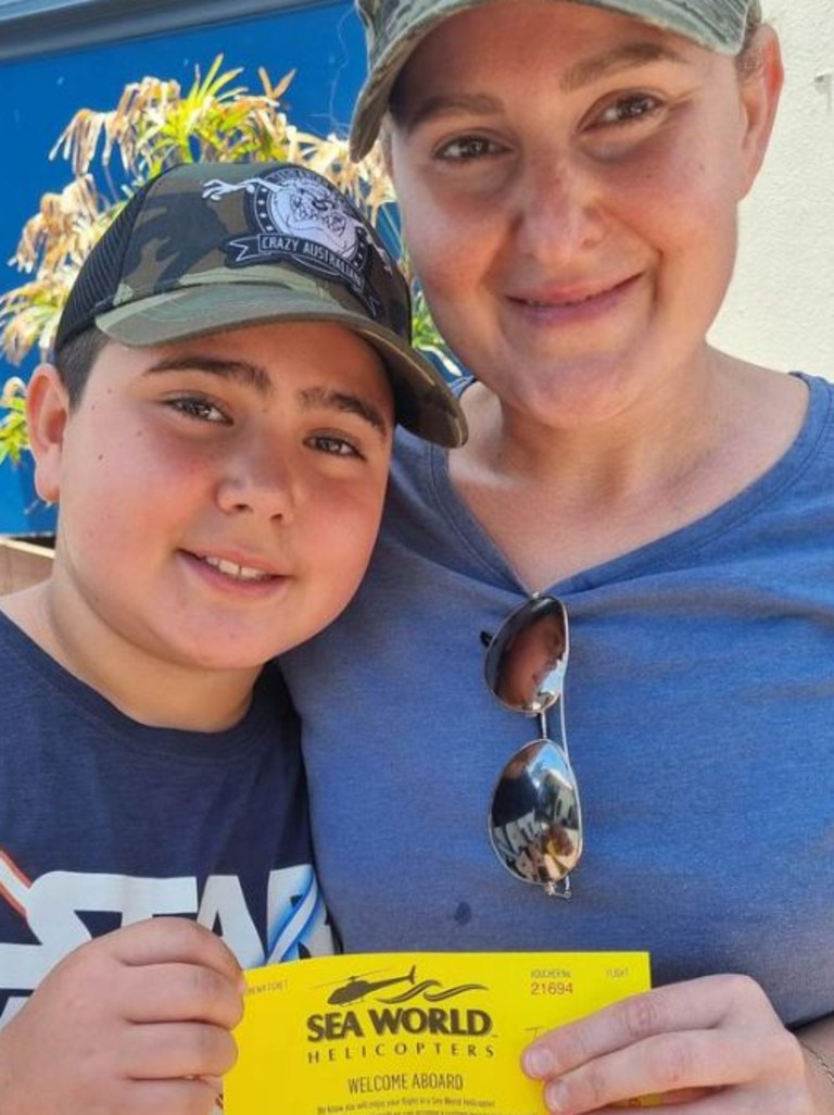 Vanessa Tadros and 10-year-old son Nicholas before riding the helicopter. Picture: Nine News