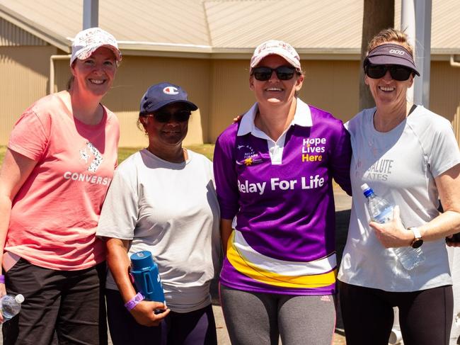 Kathryn McCann, Irene Rajkumar, Sarah Bertoli and Cherie Arnold at the 2023 Bundaberg Relay for Life.