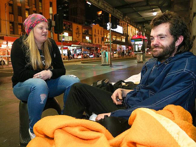 Outreach worker from Urban Seed, Samantha Hadfield talking with Avan. Picture: Ian Currie