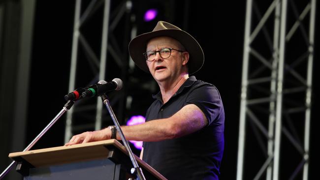 Anthony Albanese makes his pitch at the Woodford Folk Festival last month. Picture: NCA Newswire / Claudia Baxter