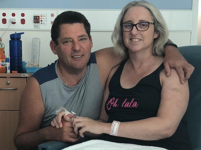 Ms Barwick with husband Craig at the Royal Brisbane and Women’s Hospital.