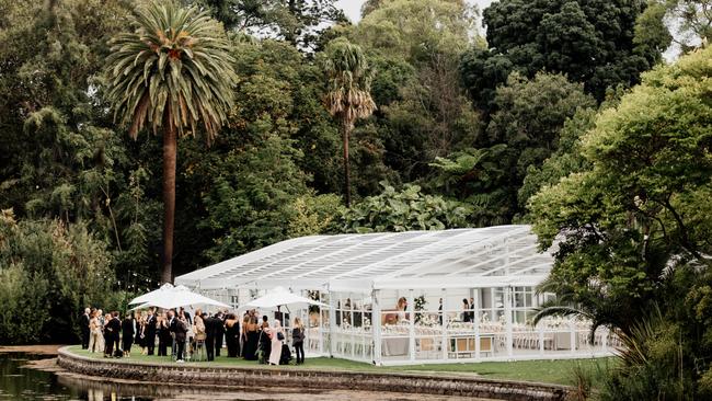 The reception was held in a marquee in the Royal Botanic Gardens.