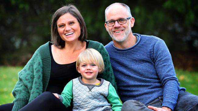 Anna Moriarty and Toby Stephens with their son two-year-old Ollie, supported the reform. Picture: Rebecca Michael.