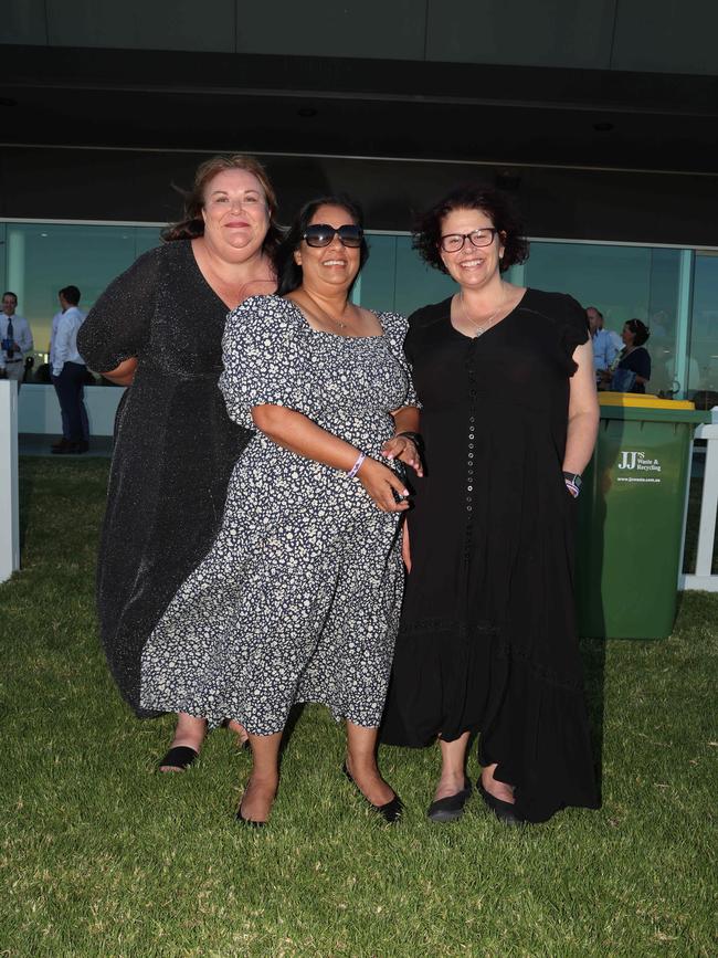 MELBOURNE, AUSTRALIA - MARCH 15 2024 Marion, Pratima and Cally attend the 2024 Pakenham Cup Picture: Brendan Beckett