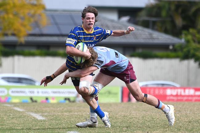 Caden Griffiths gets mowed down by Norths scrumhalf Callum Reidy in 2024. Picture, John Gass