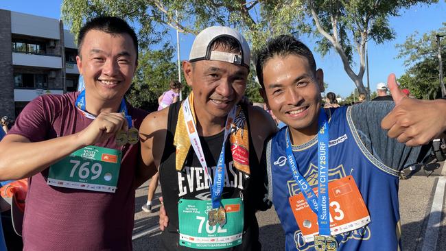 (L-R) Paul Liu, Roberto Lay and Maca Morooka all competed in the NT City2Surf on Sunday.