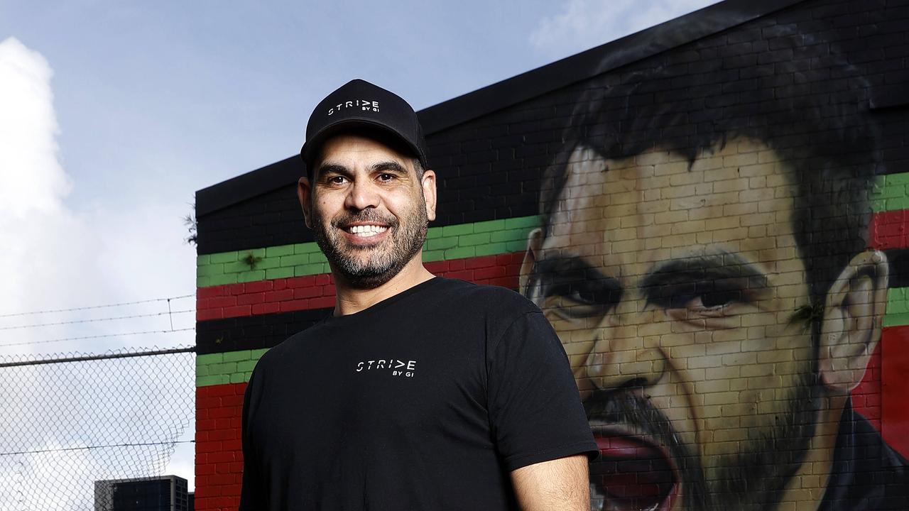 Greg Inglis at his mural in Redfern. Picture: Tim Hunter.